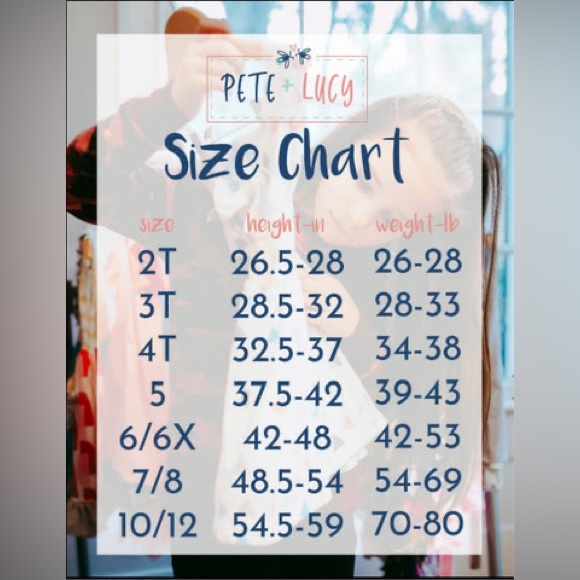 Pete & Lucy Sizing Charts - Picture 3 of 3